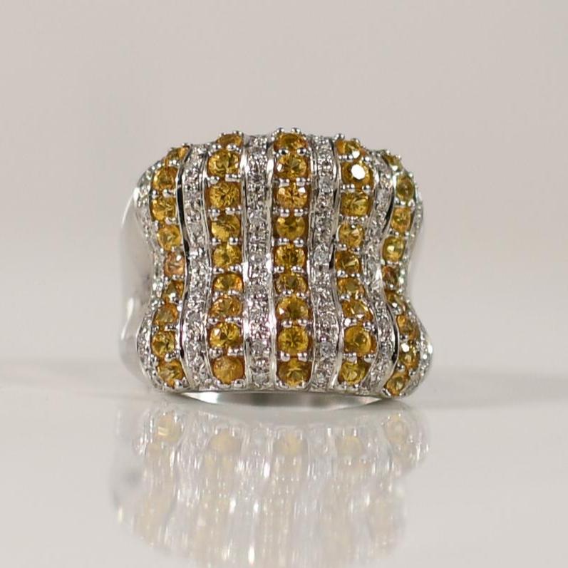 2.77ctw Yellow Sapphire & Diamond Concave Dome Fashion Ring in 18K White Gold