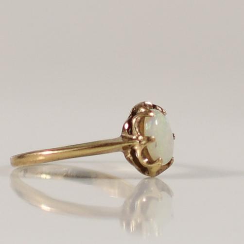 Petite Opal Oval Solitaire Ring in 10k Yellow Gold