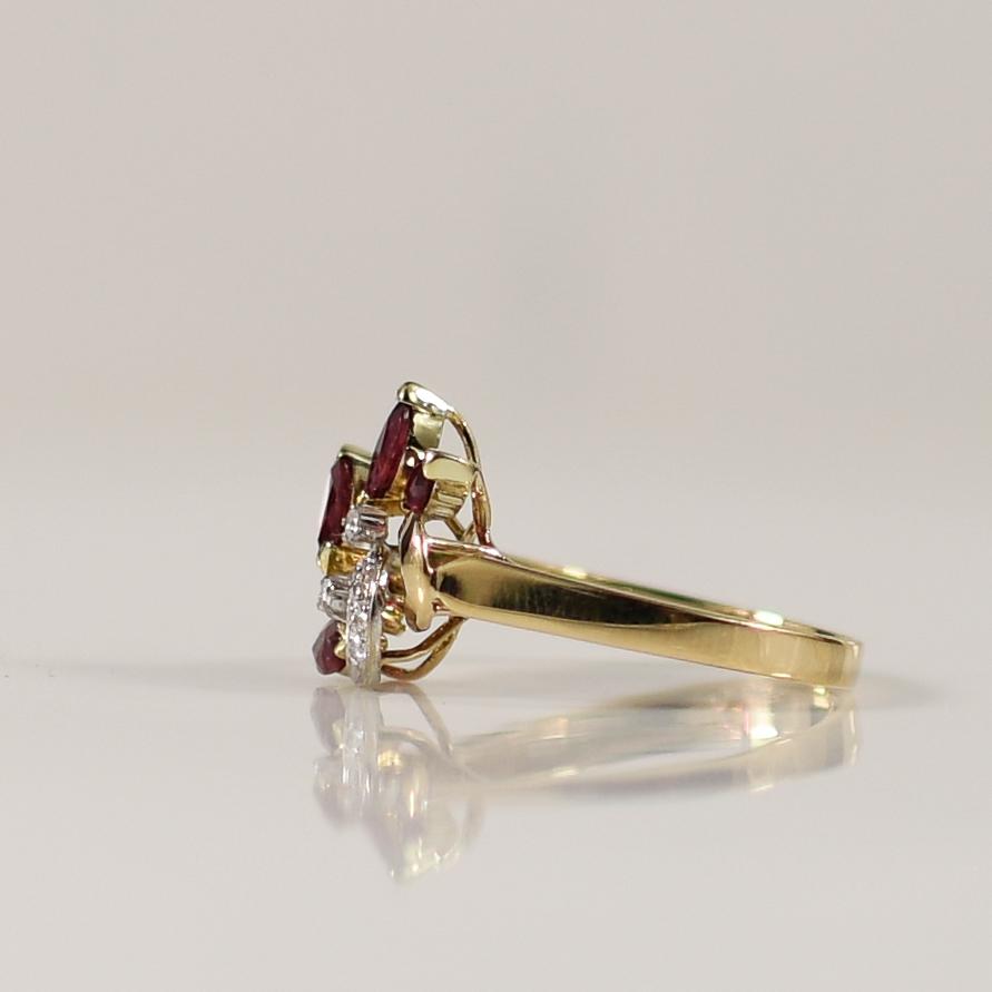 Ruby Flower Ring with Diamond Accents 14k Yellow Gold