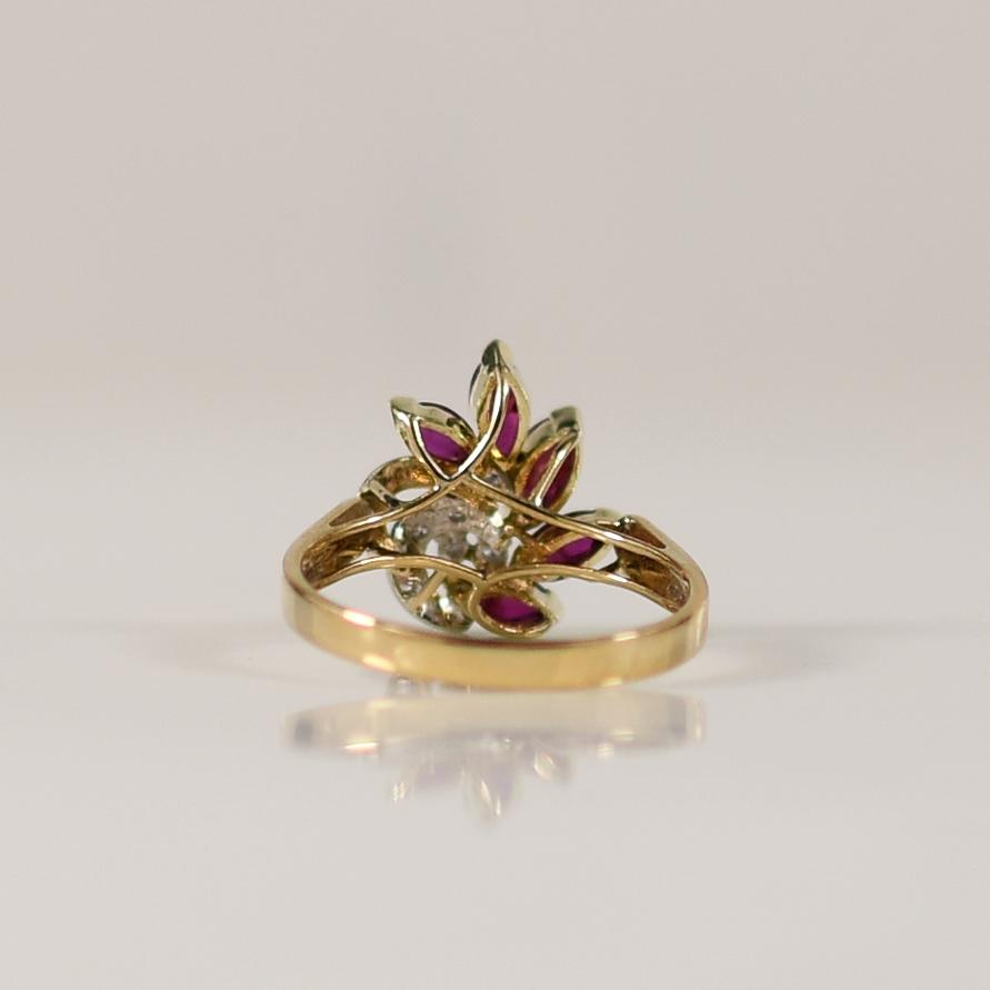 Ruby Flower Ring with Diamond Accents 14k Yellow Gold