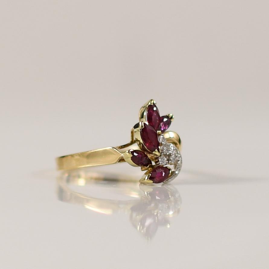 Ruby Flower Ring with Diamond Accents 14k Yellow Gold