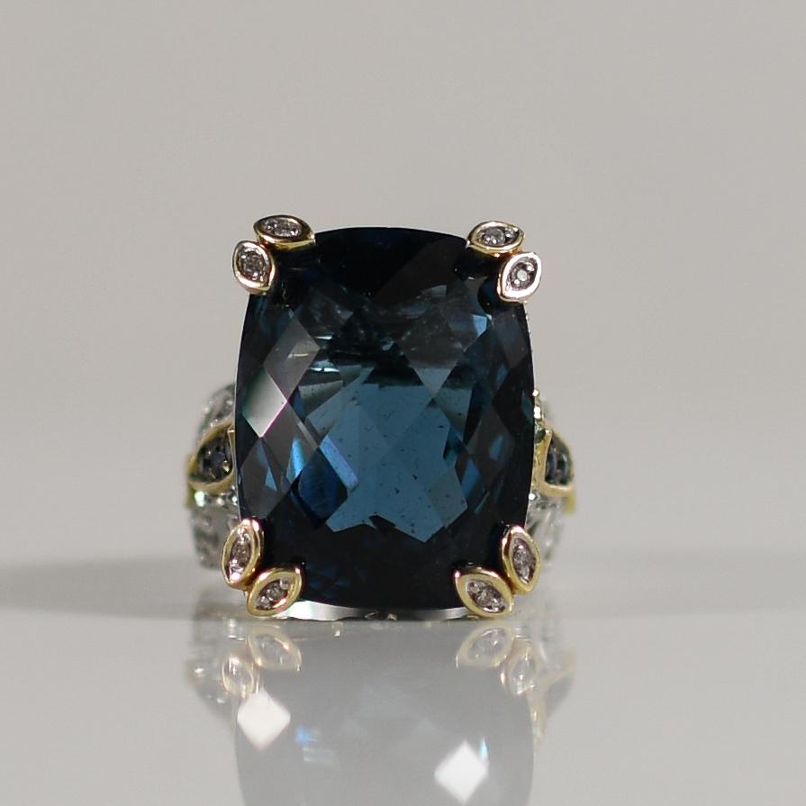 40 Carat Blue Topaz Statement Ring with Sapphire and Diamond accents