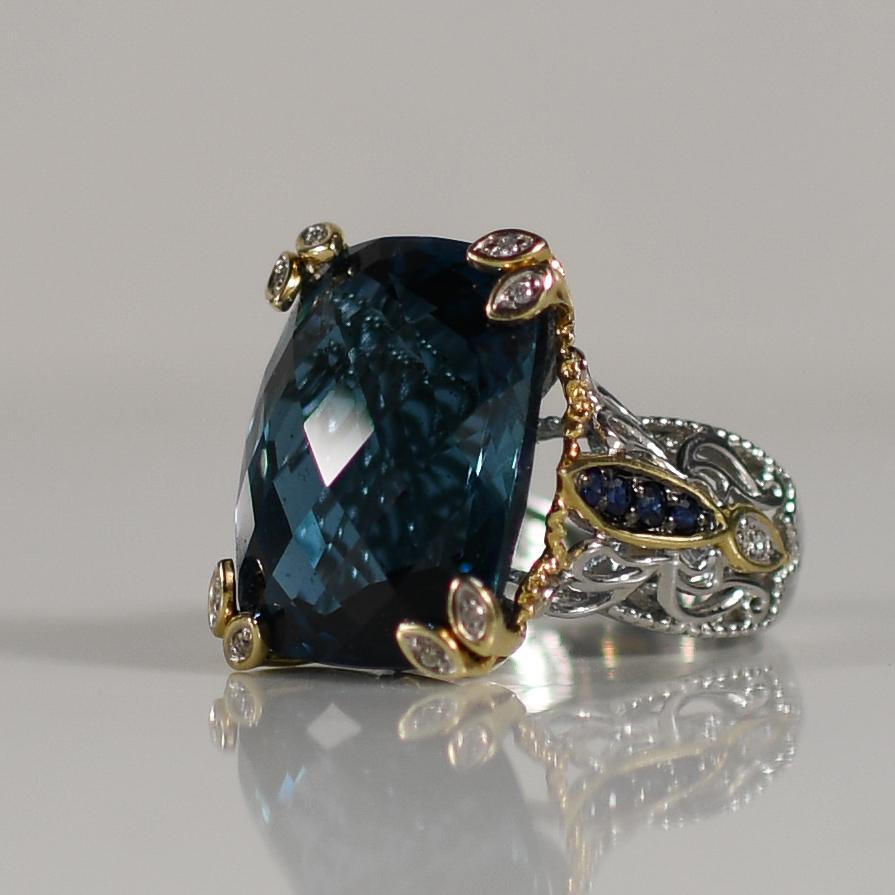 40 Carat Blue Topaz Statement Ring with Sapphire and Diamond accents