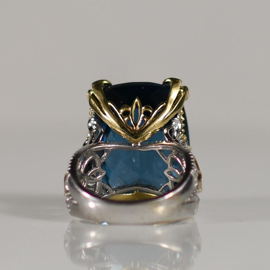 40 Carat Blue Topaz Statement Ring with Sapphire and Diamond accents