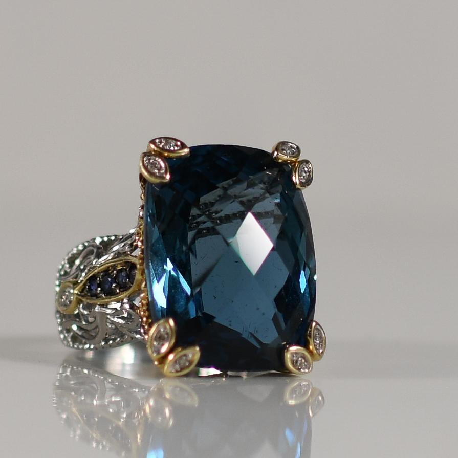 40 Carat Blue Topaz Statement Ring with Sapphire and Diamond accents