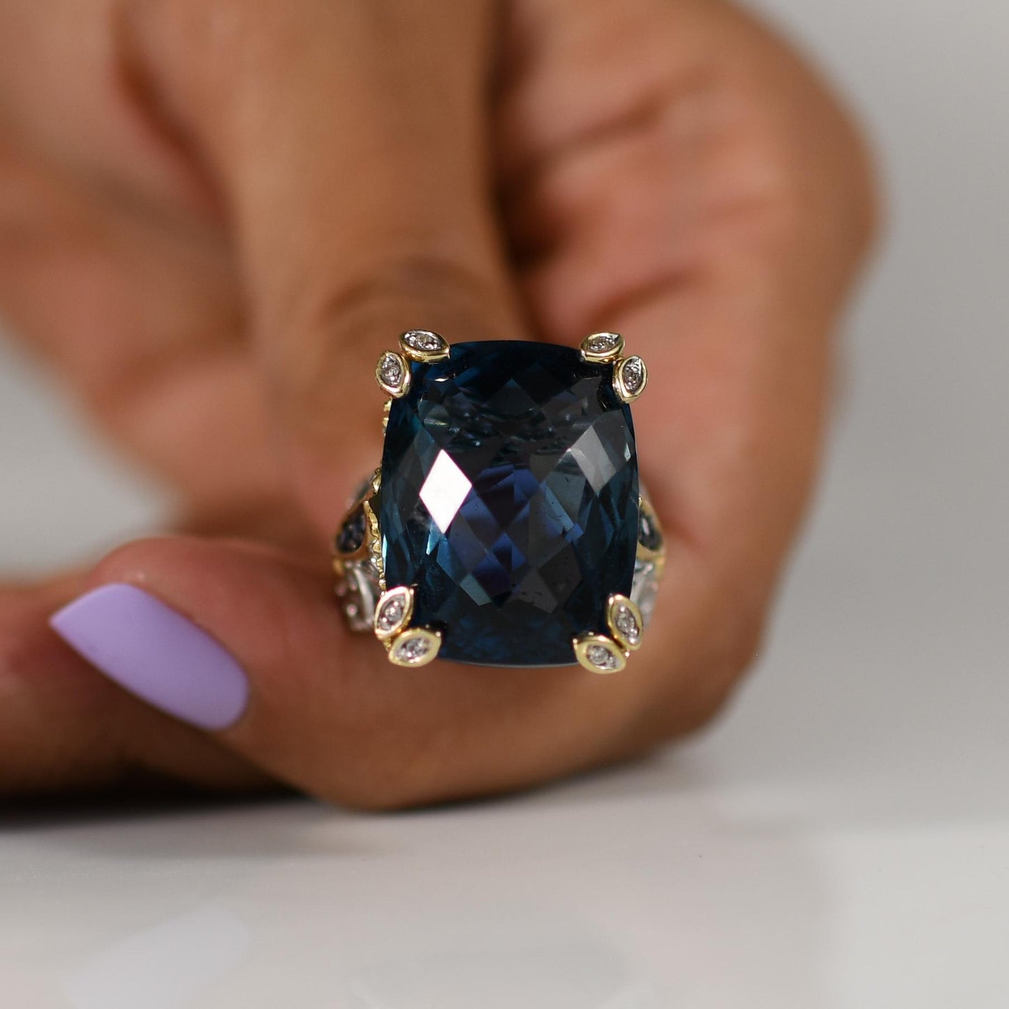 40 Carat Blue Topaz Statement Ring with Sapphire and Diamond accents