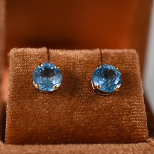 Blue Topaz Stud Earrings 14K Yellow Gold