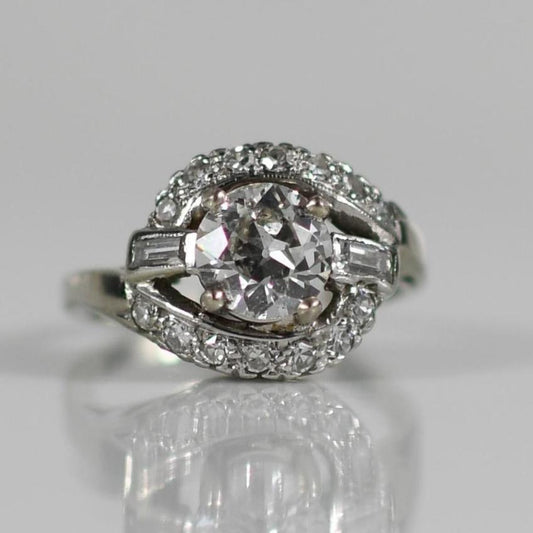 .99 Carat Late Art Deco Retro Old Cut Diamond Engagement Ring in Platinum