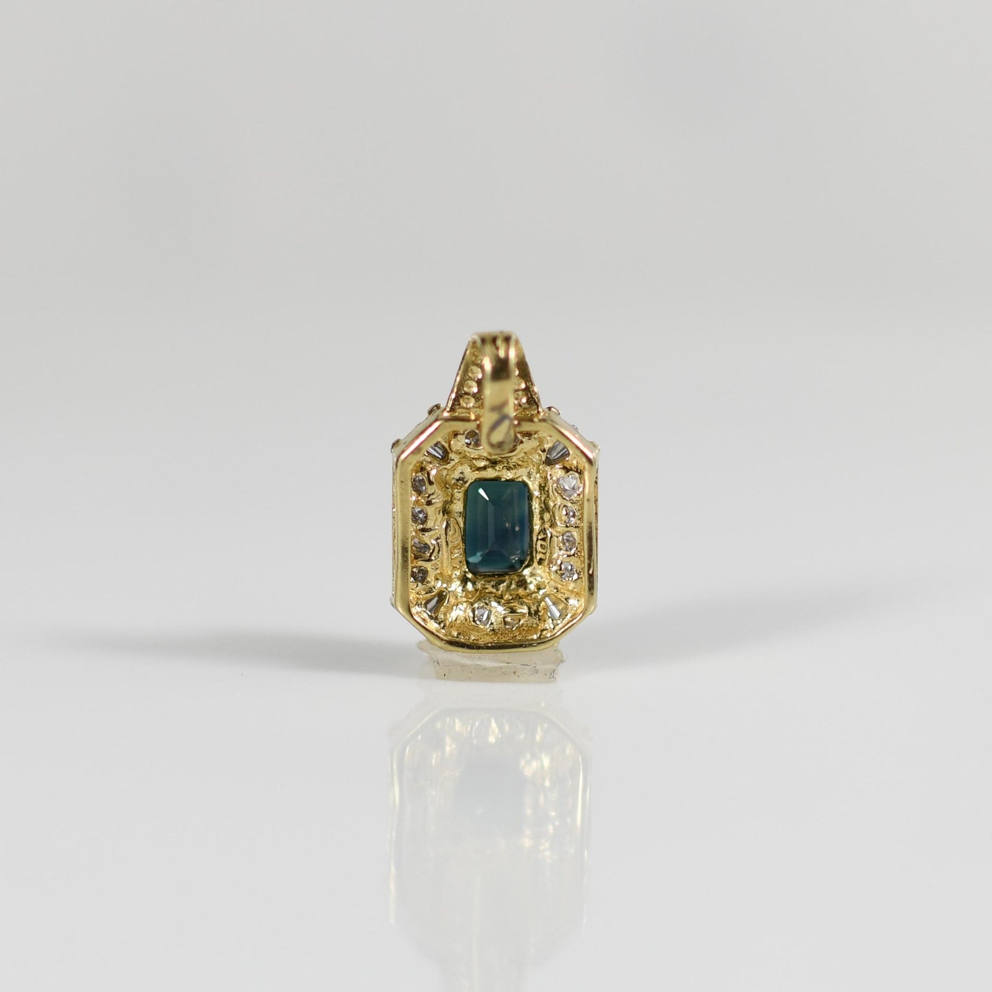 1.4ctw Emerald Cut Greenish Blue Sapphire and Diamond Pendant in 14k Yellow Gold