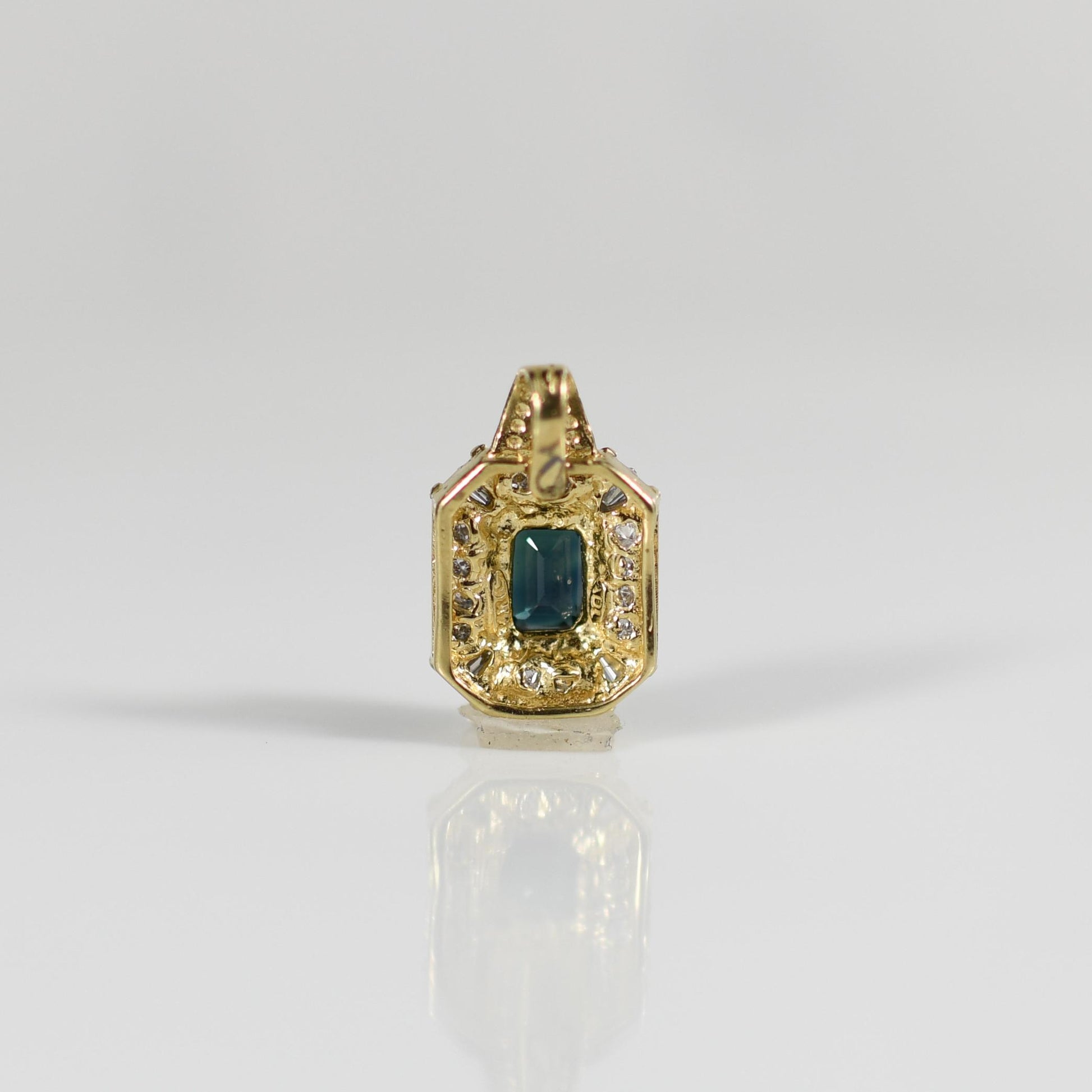 1.4ctw Emerald Cut Greenish Blue Sapphire and Diamond Pendant in 14k Yellow Gold