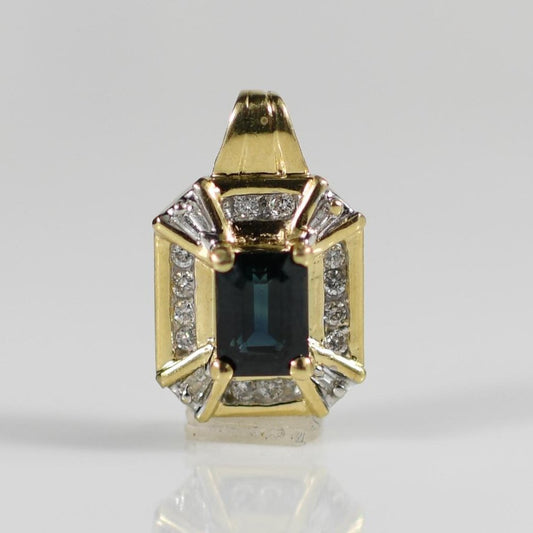 1.4ctw Emerald Cut Greenish Blue Sapphire and Diamond Pendant in 14k Yellow Gold