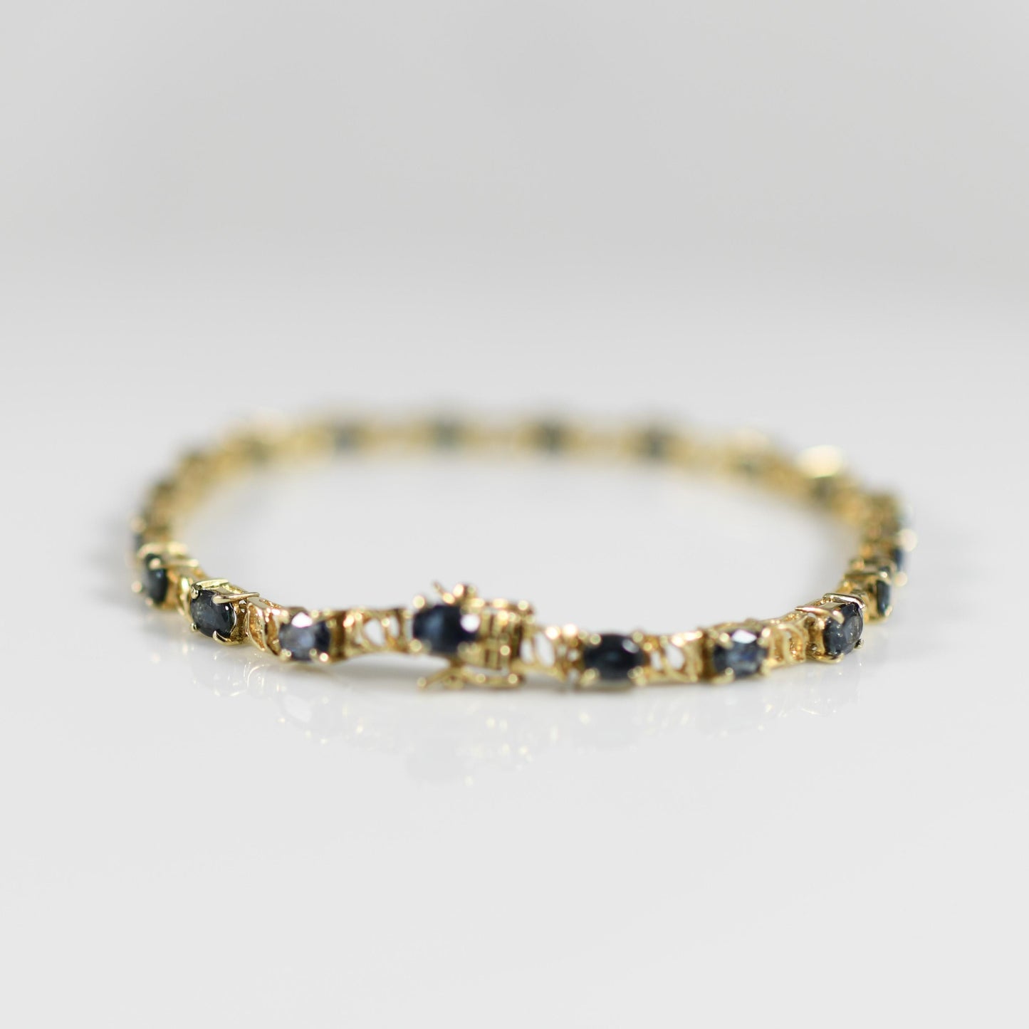 6ctw Blue Sapphire Oval Natural Gemstone Bracelet in 14k Yellow Gold