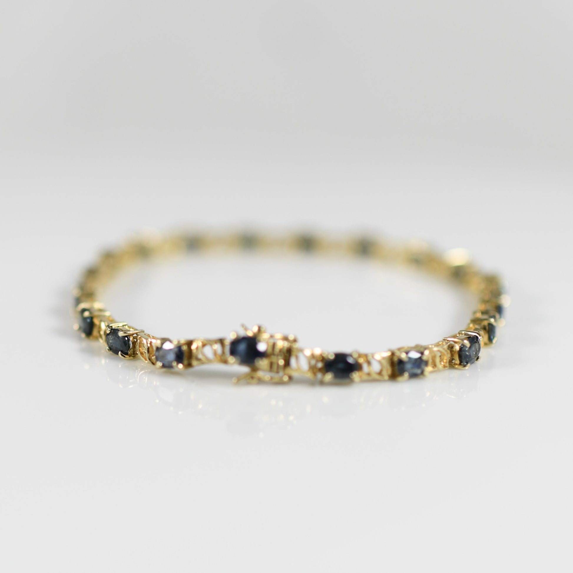 6ctw Blue Sapphire Oval Natural Gemstone Bracelet in 14k Yellow Gold