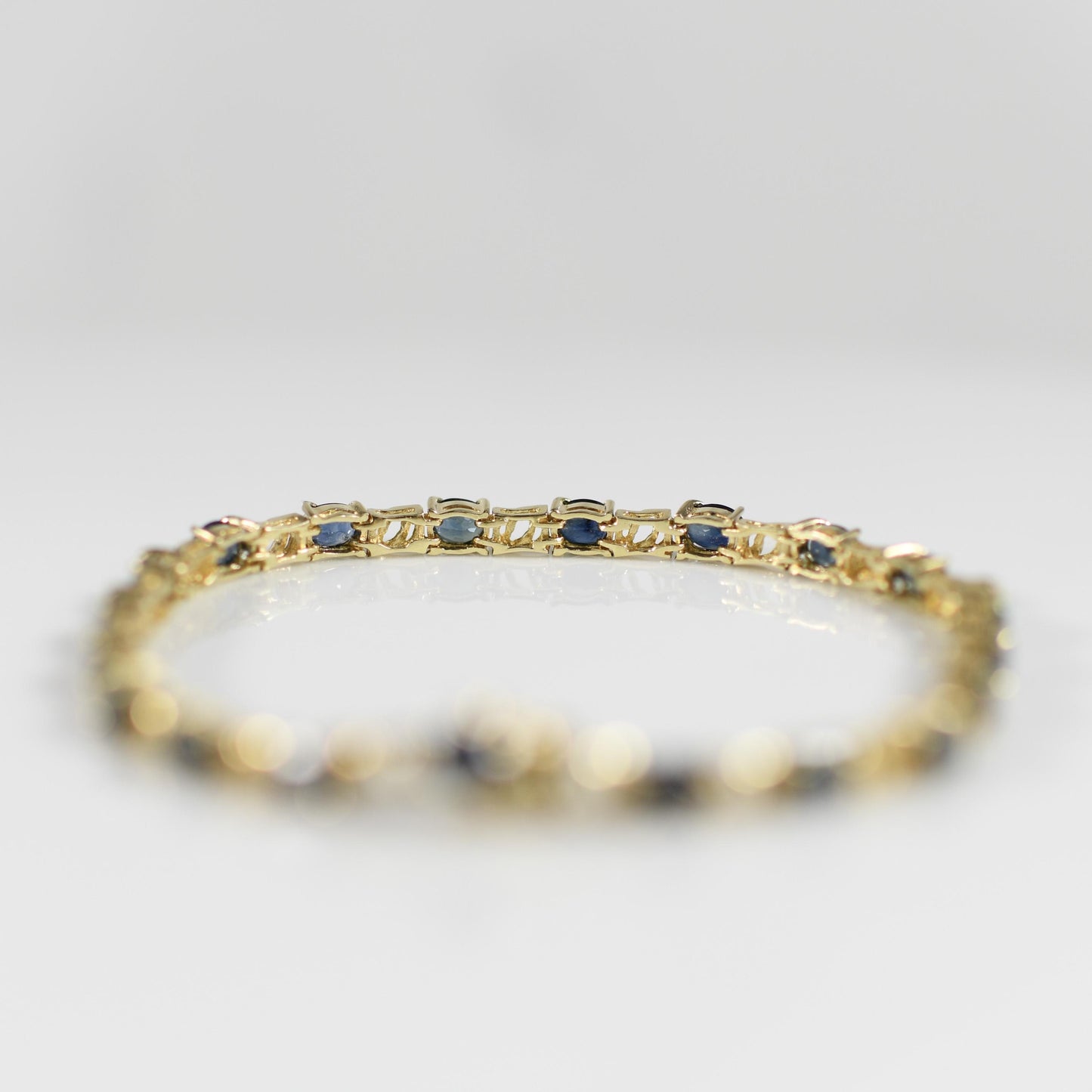 6ctw Blue Sapphire Oval Natural Gemstone Bracelet in 14k Yellow Gold