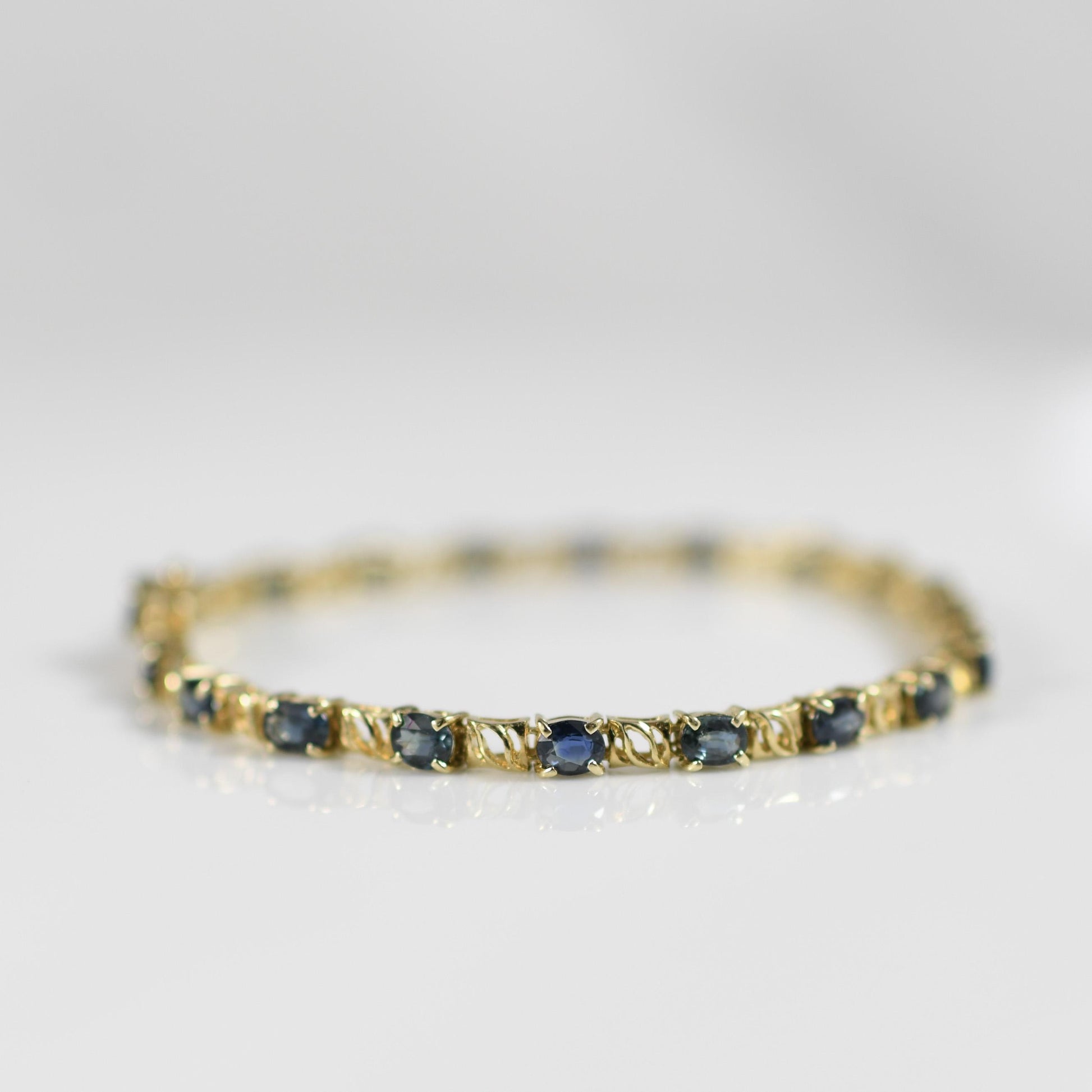 6ctw Blue Sapphire Oval Natural Gemstone Bracelet in 14k Yellow Gold