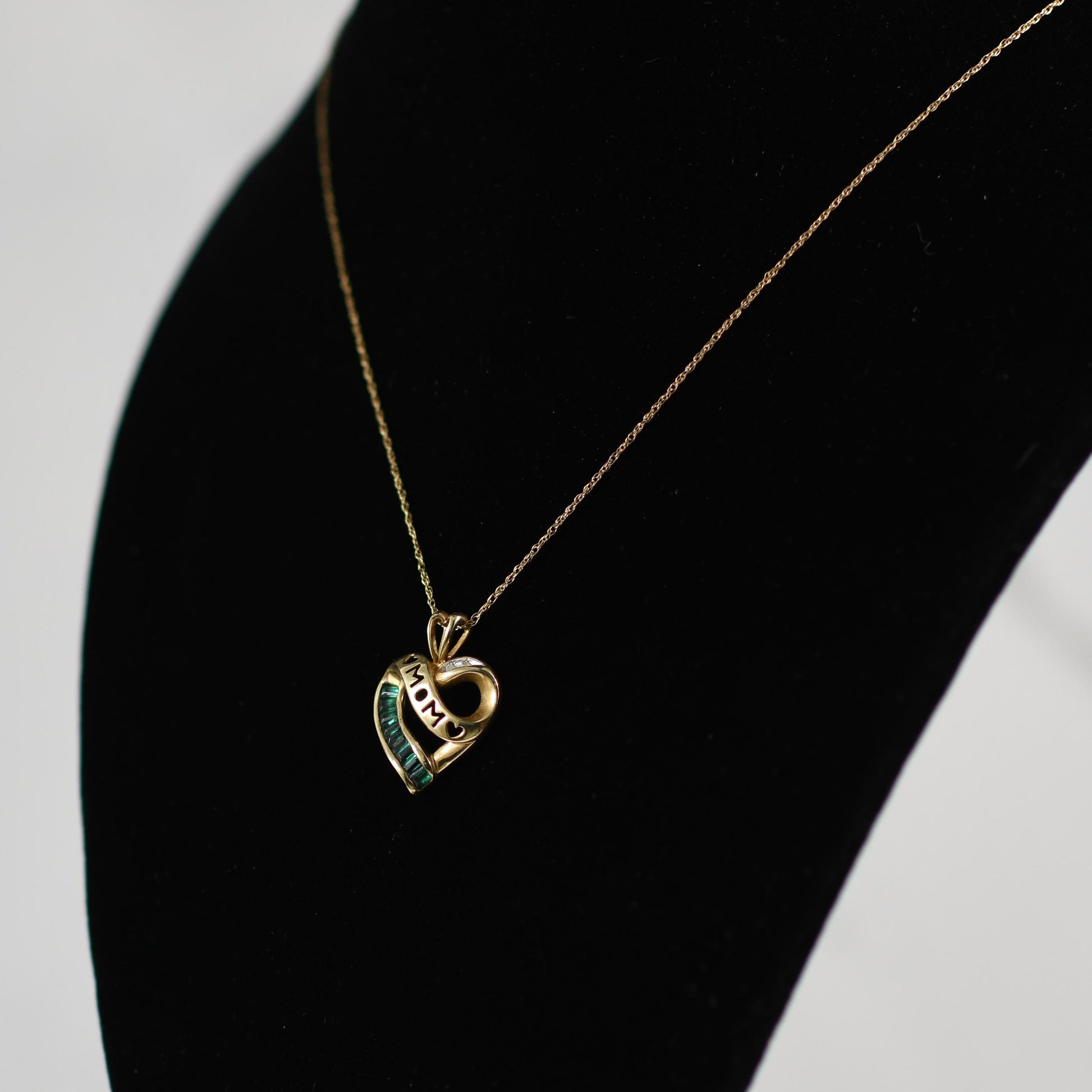 14K Yellow Gold Emerald MOM Heart Necklace