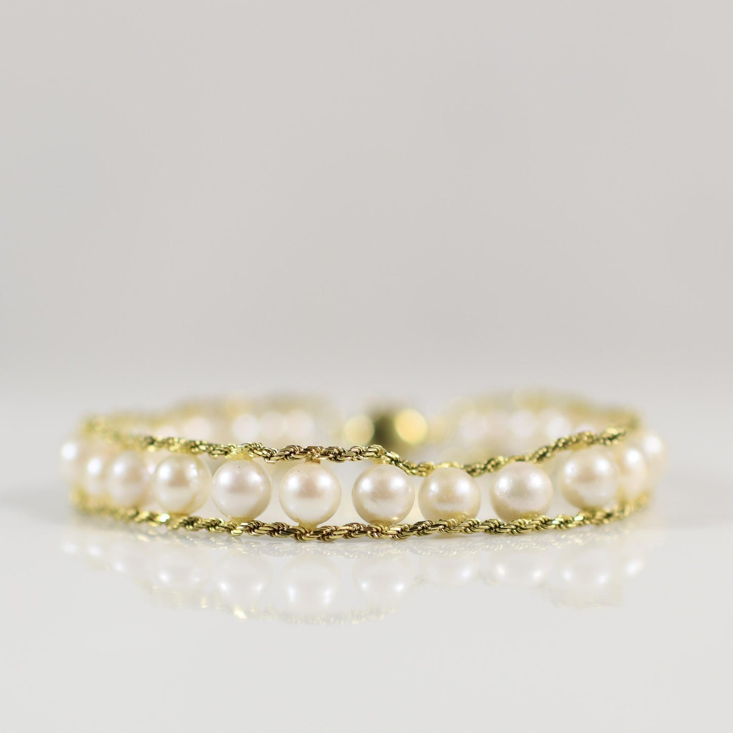 Double Rope Cultured Pearl Bracelet in 14k Yellow Gold