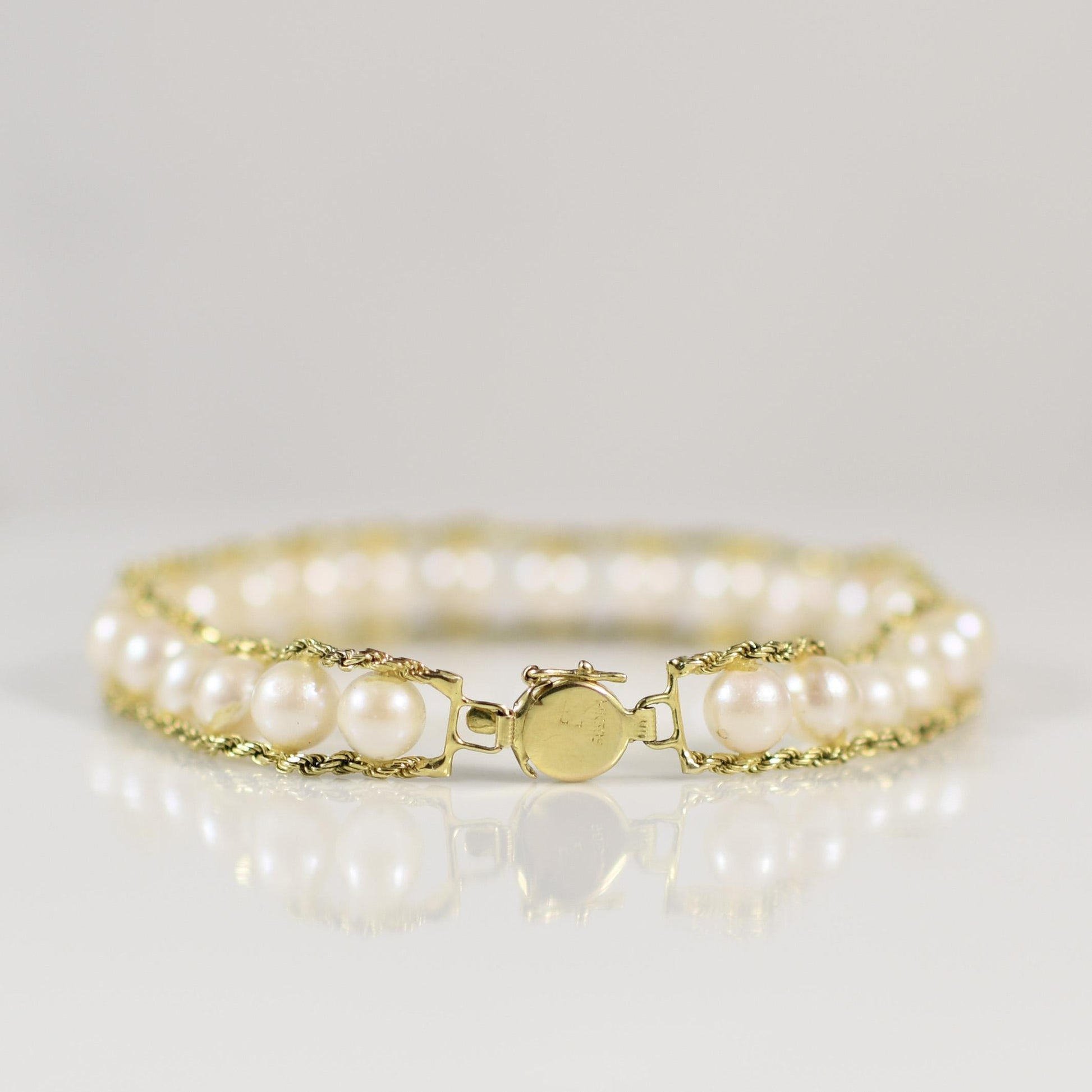 Double Rope Cultured Pearl Bracelet in 14k Yellow Gold