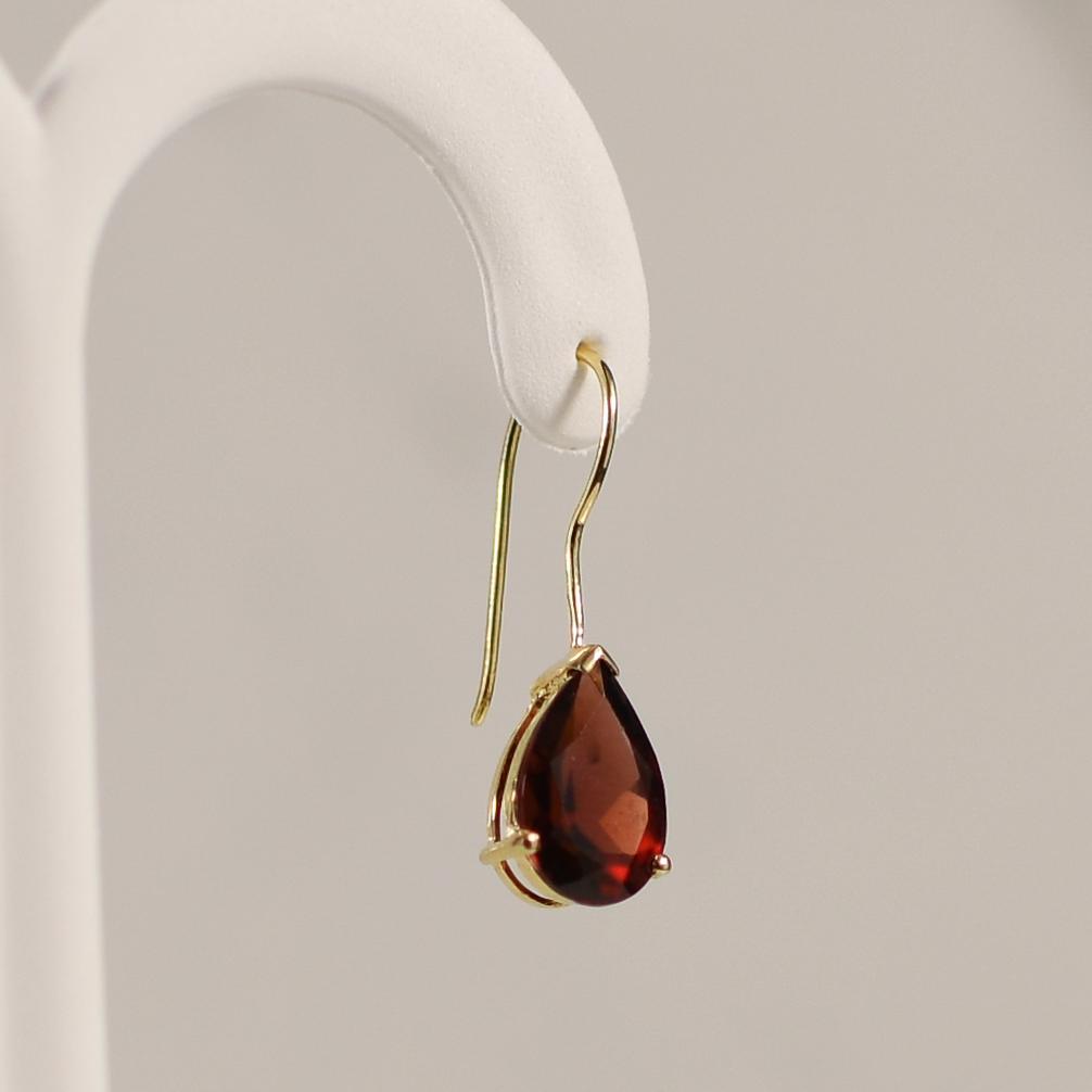 14K Yellow Gold Pear Faceted Garnet Shepard's Hook Earrings