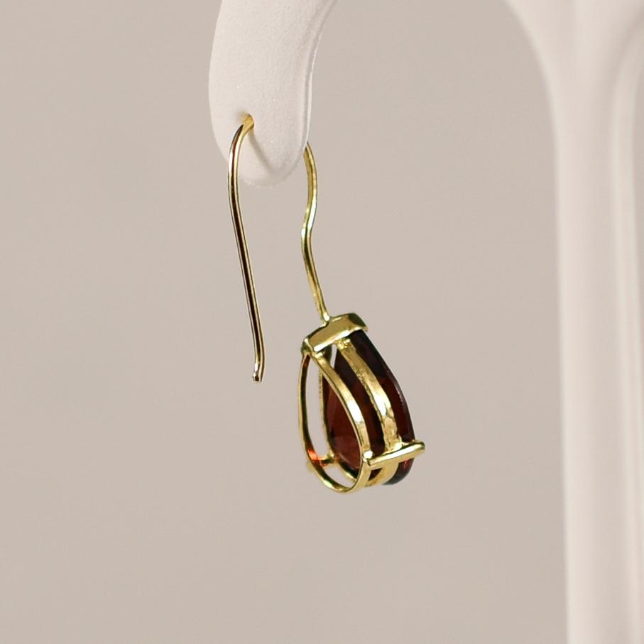 14K Yellow Gold Pear Faceted Garnet Shepard's Hook Earrings