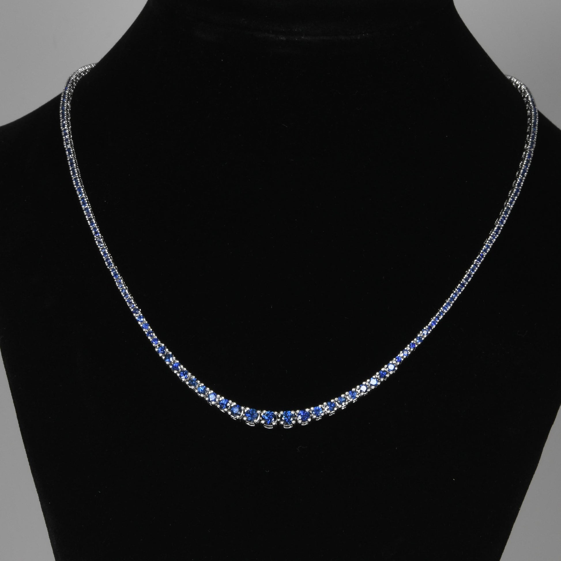 3.5ctw Graduated Blue Sapphire Riviera Tennis Necklace 14k White Gold