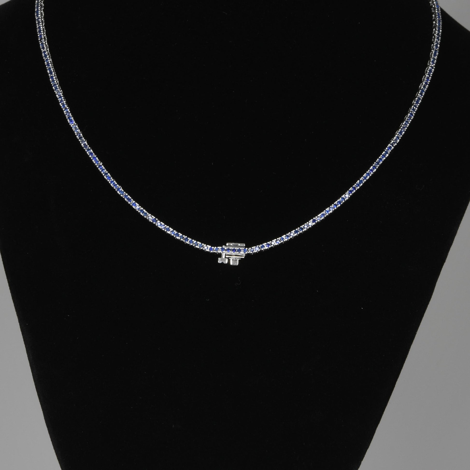 3.5ctw Graduated Blue Sapphire Riviera Tennis Necklace 14k White Gold