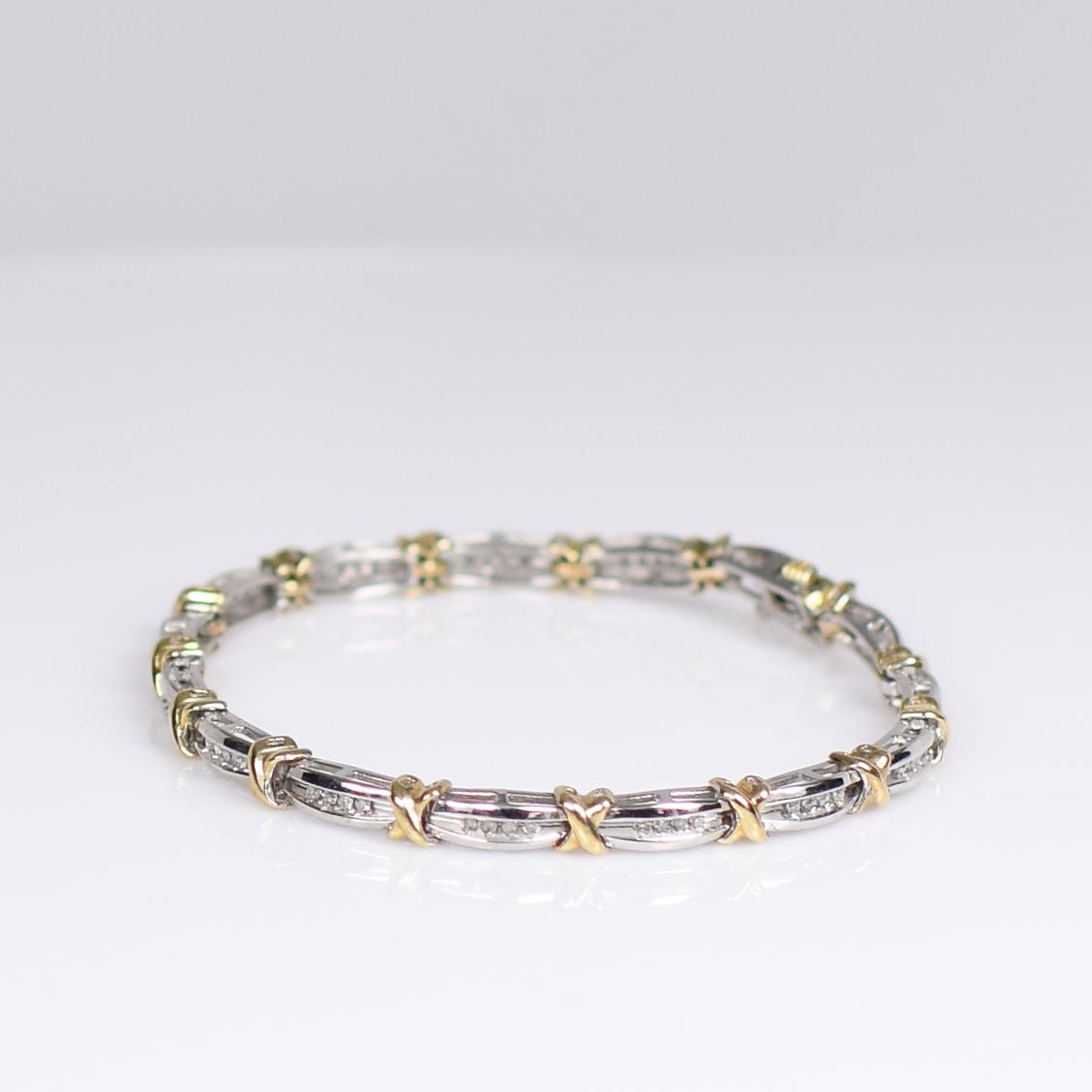 2/3ctw Diamond Two Tone 10K White & Yellow Gold  Tennis Bracelet