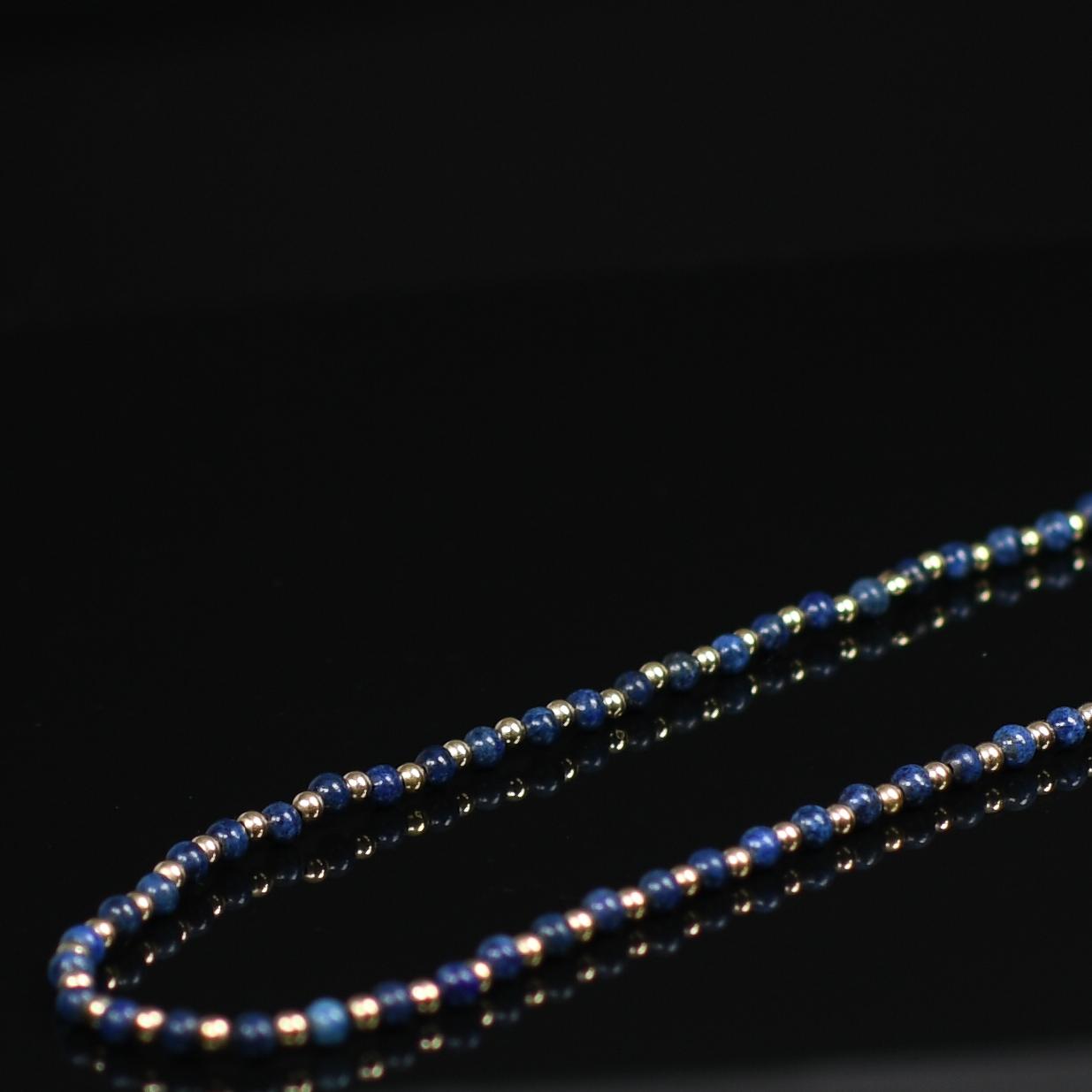 Lapis Lazuli and Gold Beaded Necklace w Filigree Clasp