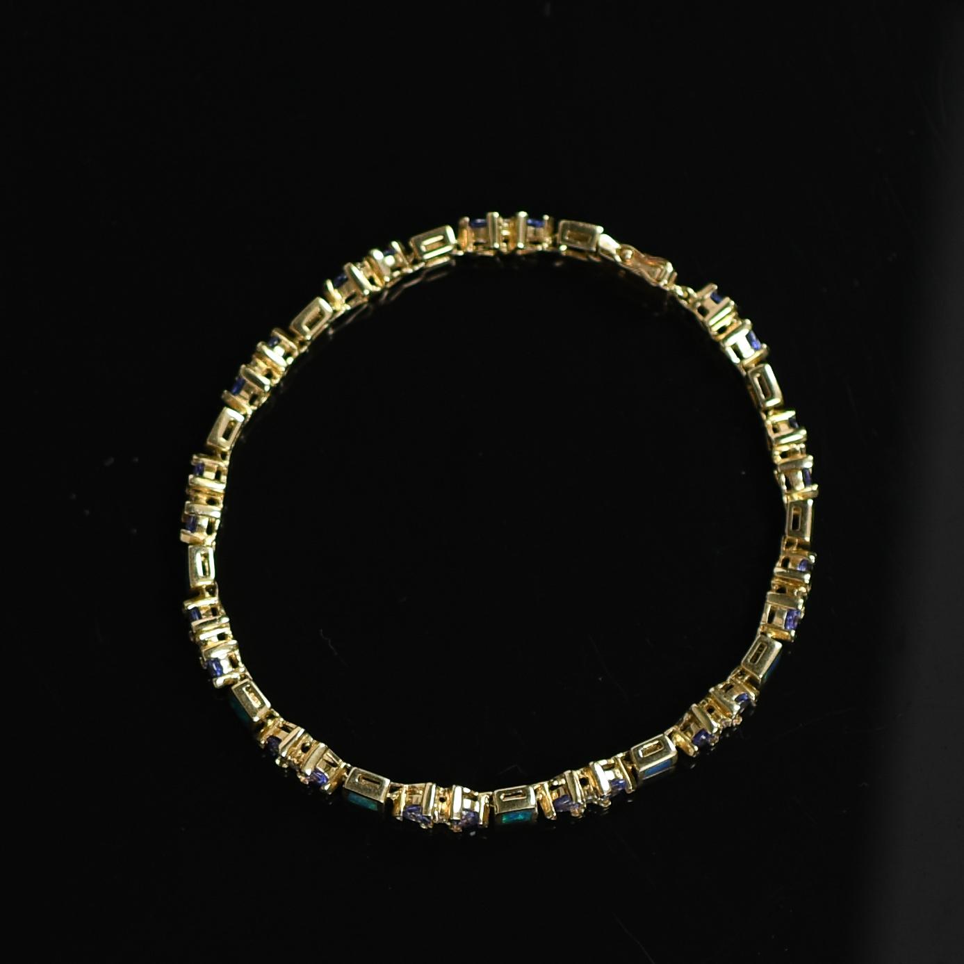 Opal Tanzanite Diamond Shapes Bracelet 14K Yellow Gold