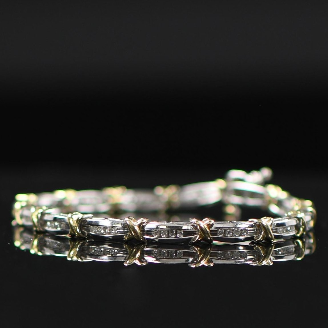 2/3ctw Diamond Two Tone 10K White & Yellow Gold  Tennis Bracelet