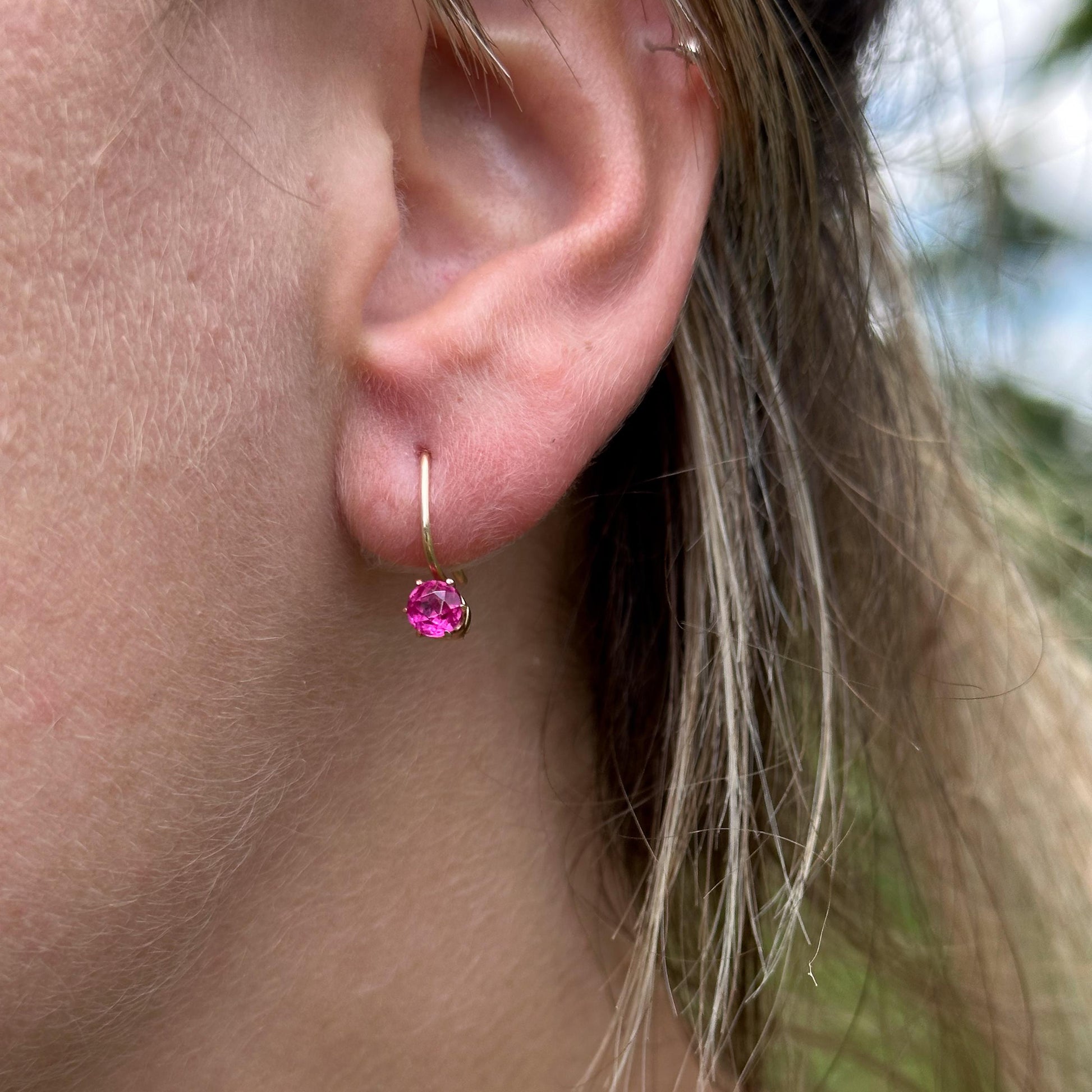 Vintage Soviet made Synthetic Ruby Earrings in 14K Yellow Gold