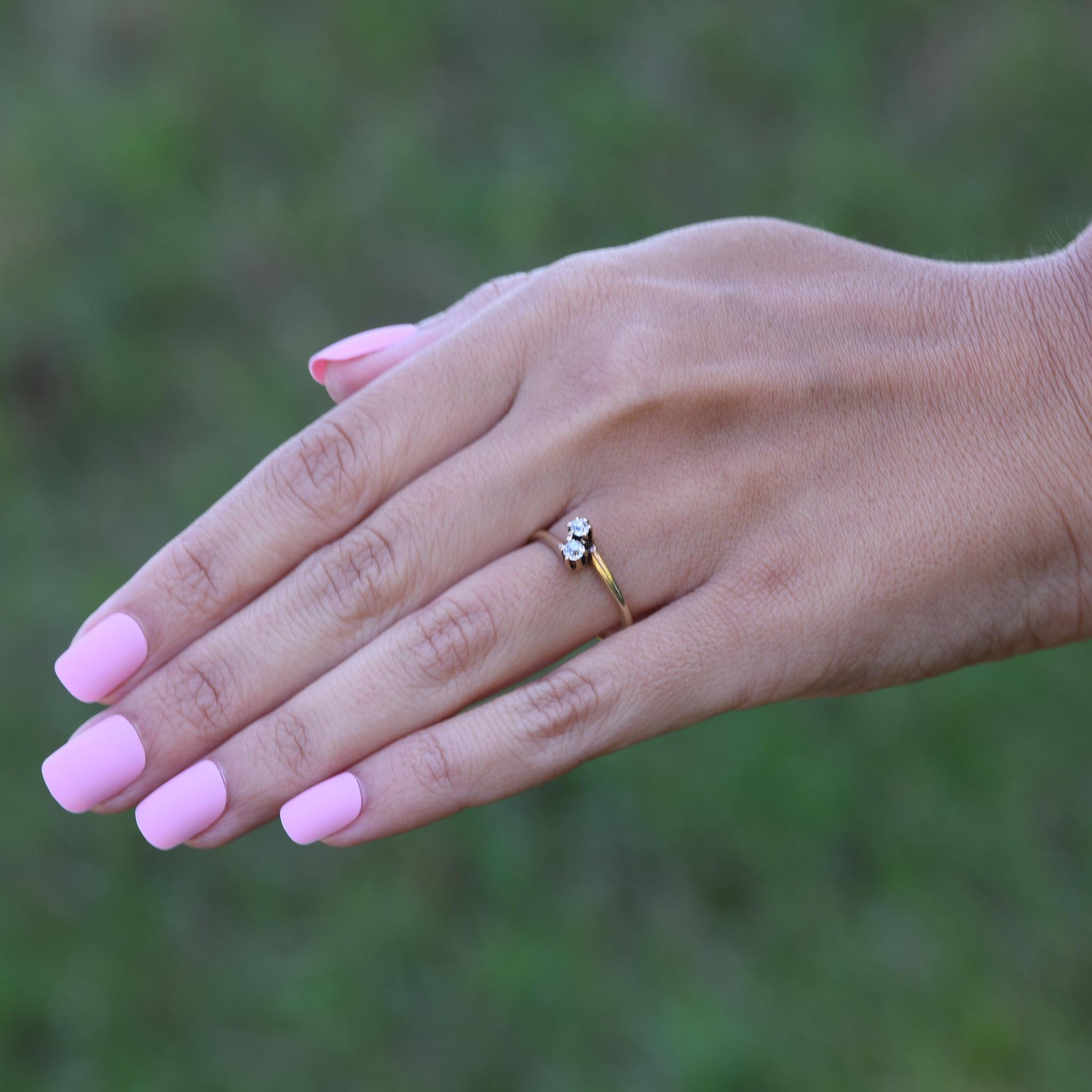 Edwardian Old Mine Cut Diamond Two Stone Toi et Moi Ring in 14k Yellow Gold