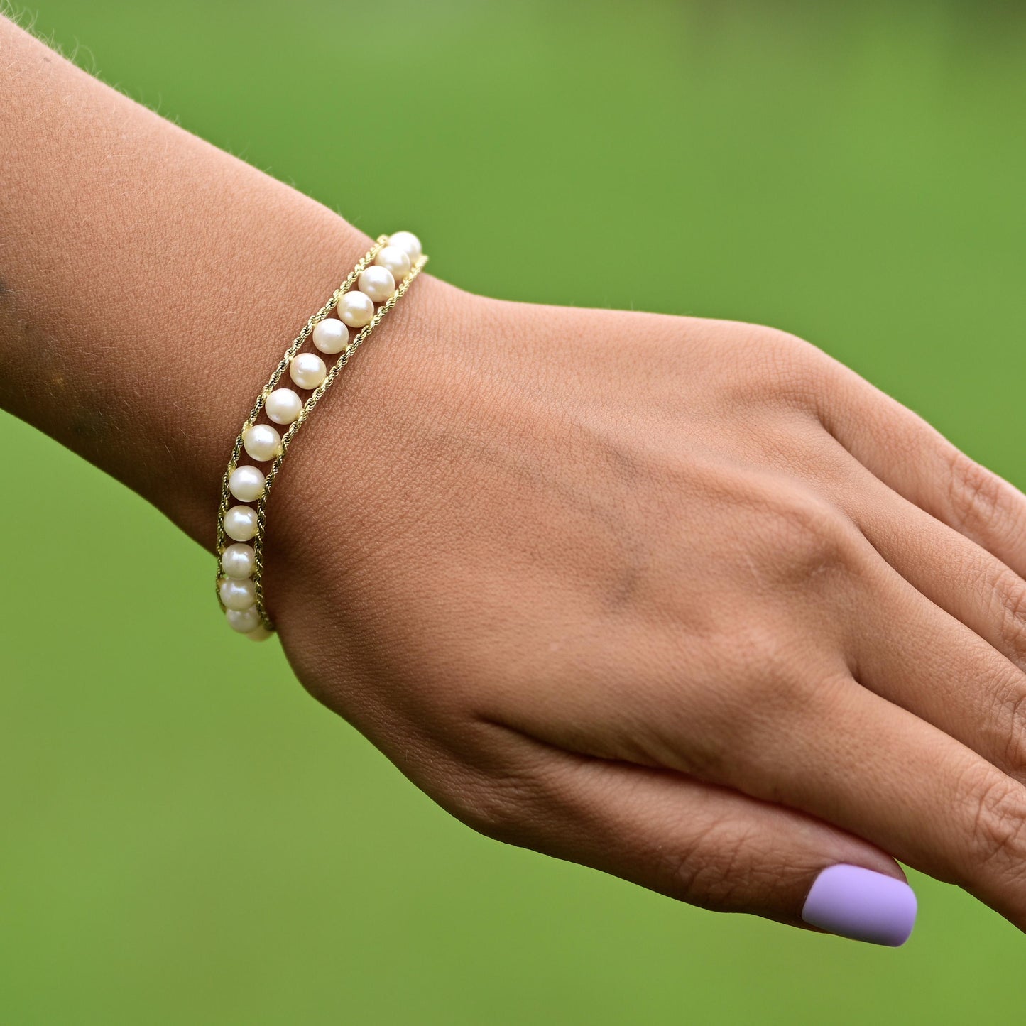 Double Rope Cultured Pearl Bracelet in 14k Yellow Gold