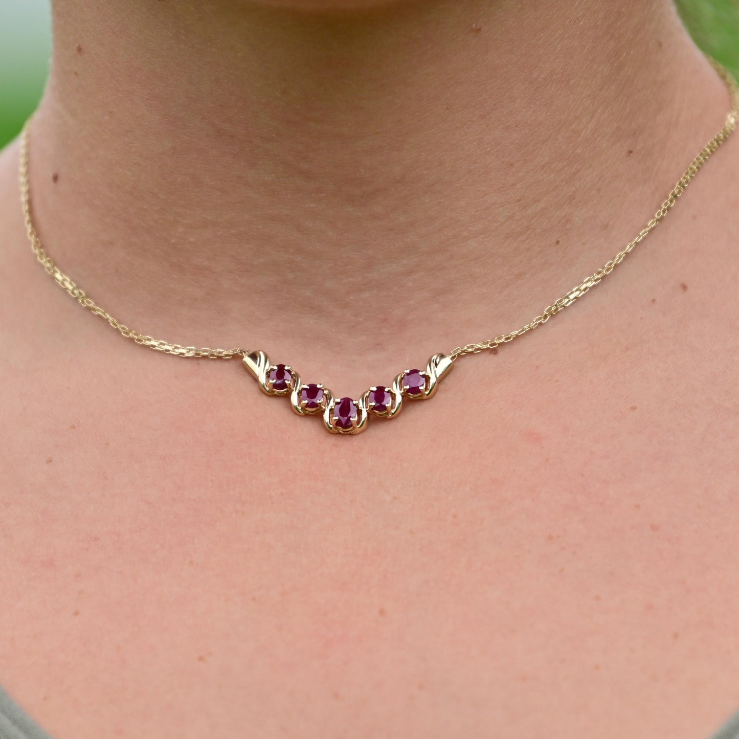 14K Yellow Gold Ruby Necklace