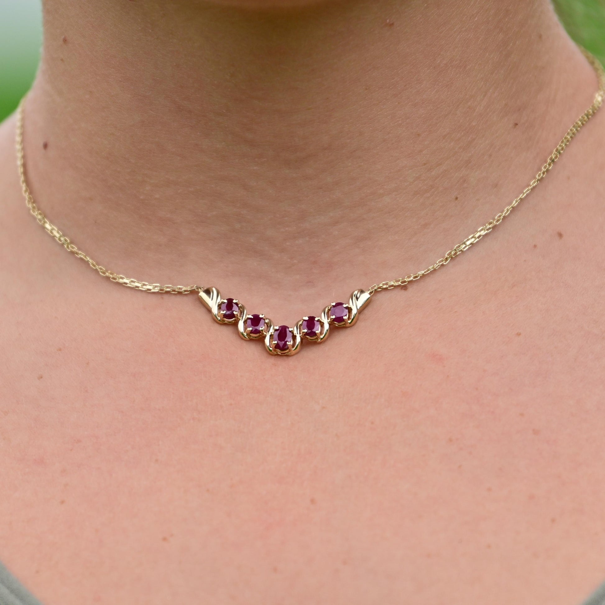 14K Yellow Gold Ruby Necklace