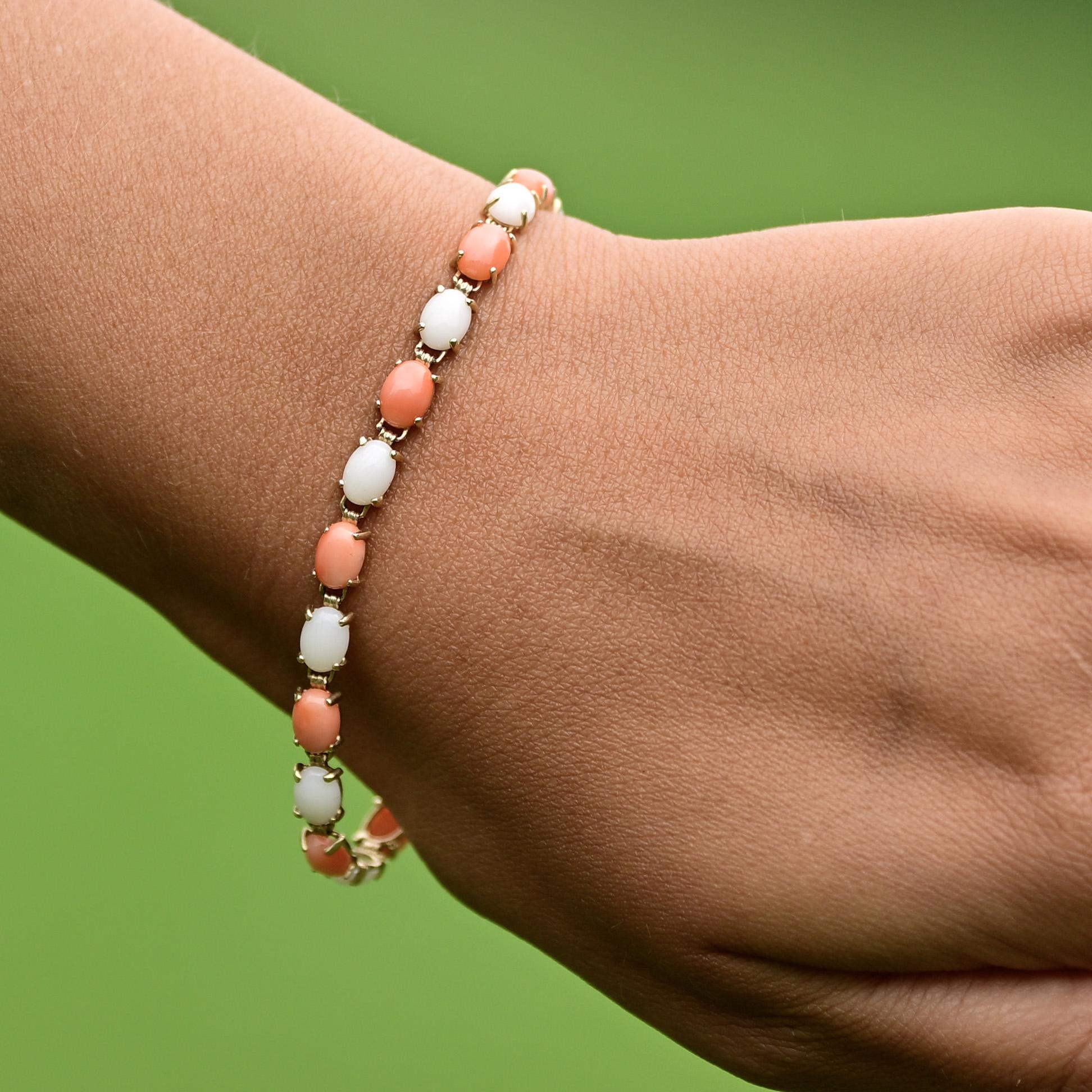 Alternating Color Coral 14k Gold Bracelet