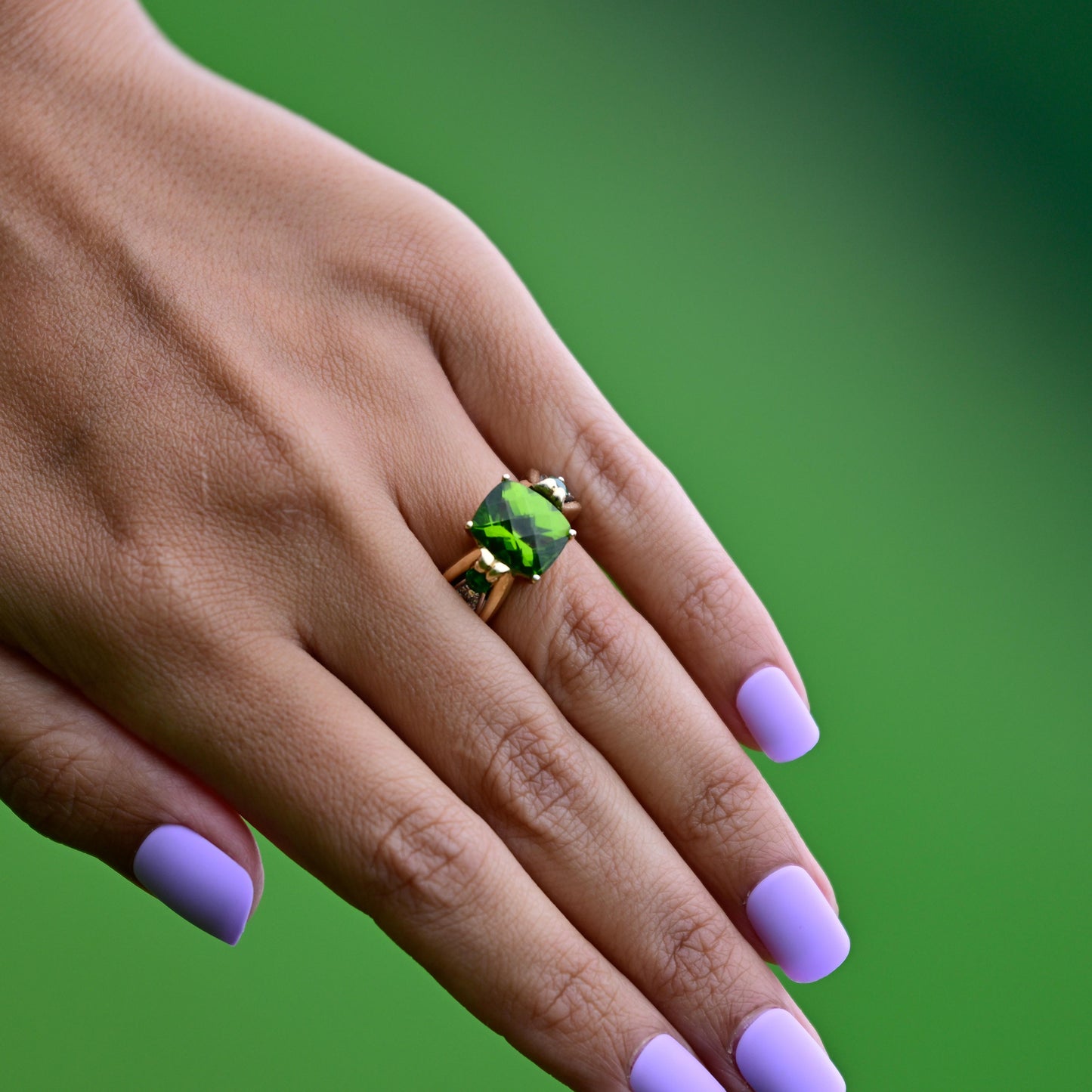 6 Carat Peridot Ring with Diamond Accents 14K Yellow Gold