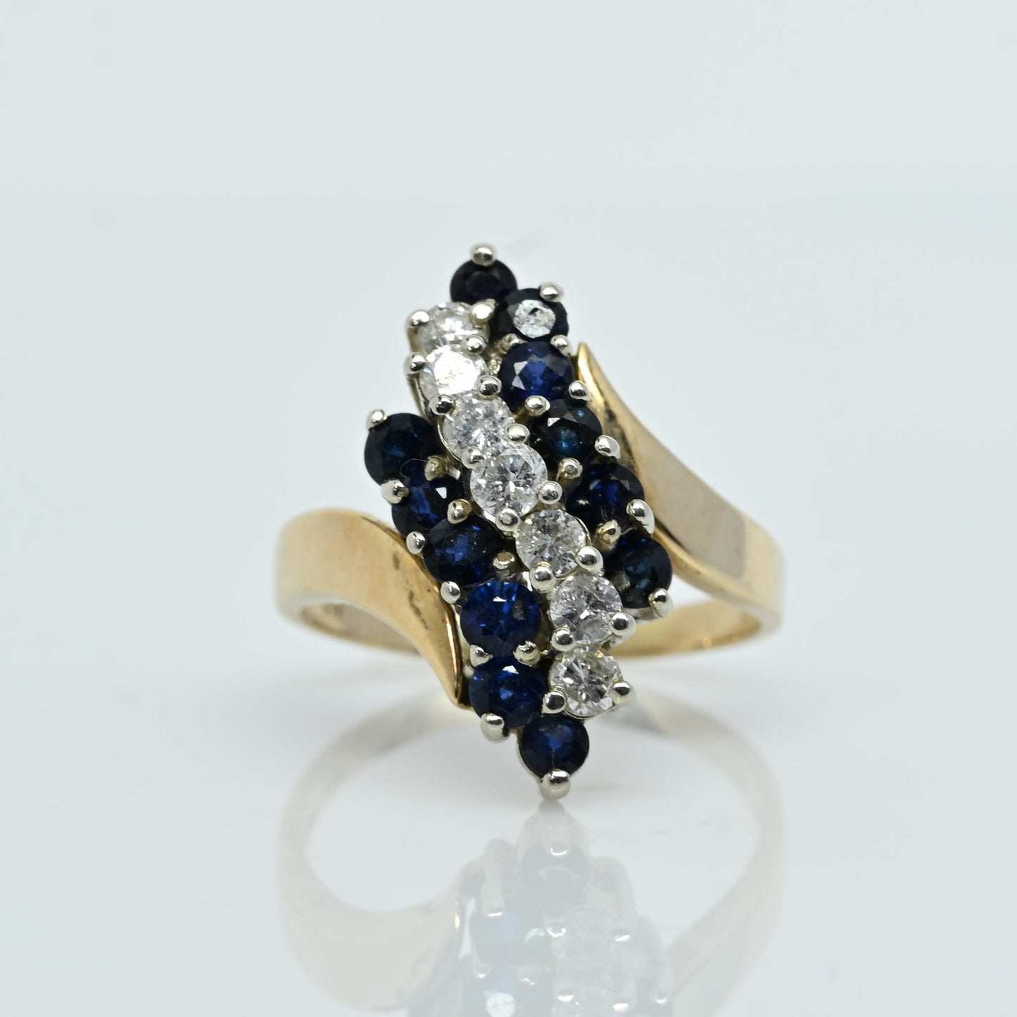 Blue Sapphire & Diamond Cluster Ring in 10K Gold