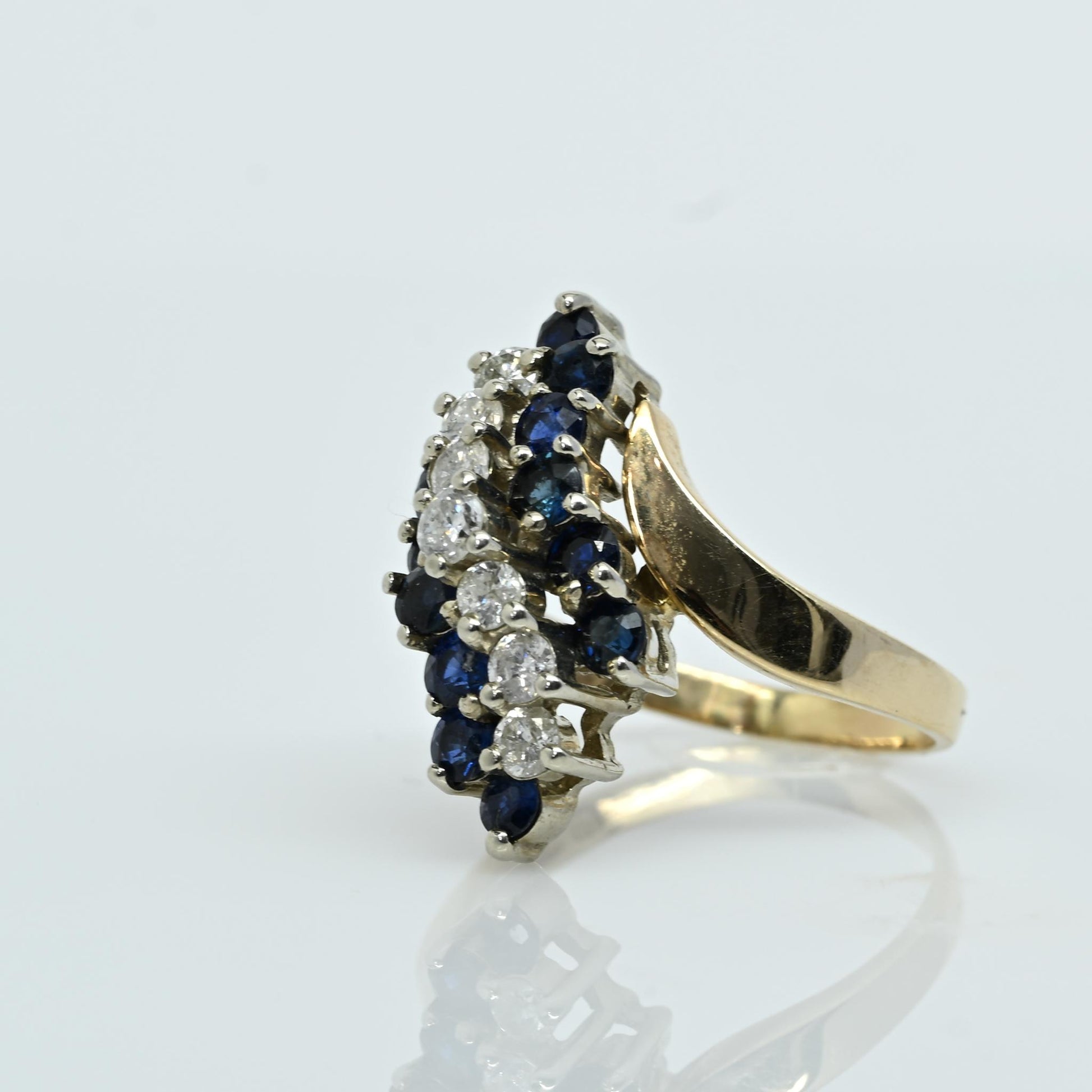 Blue Sapphire & Diamond Cluster Ring in 10K Gold