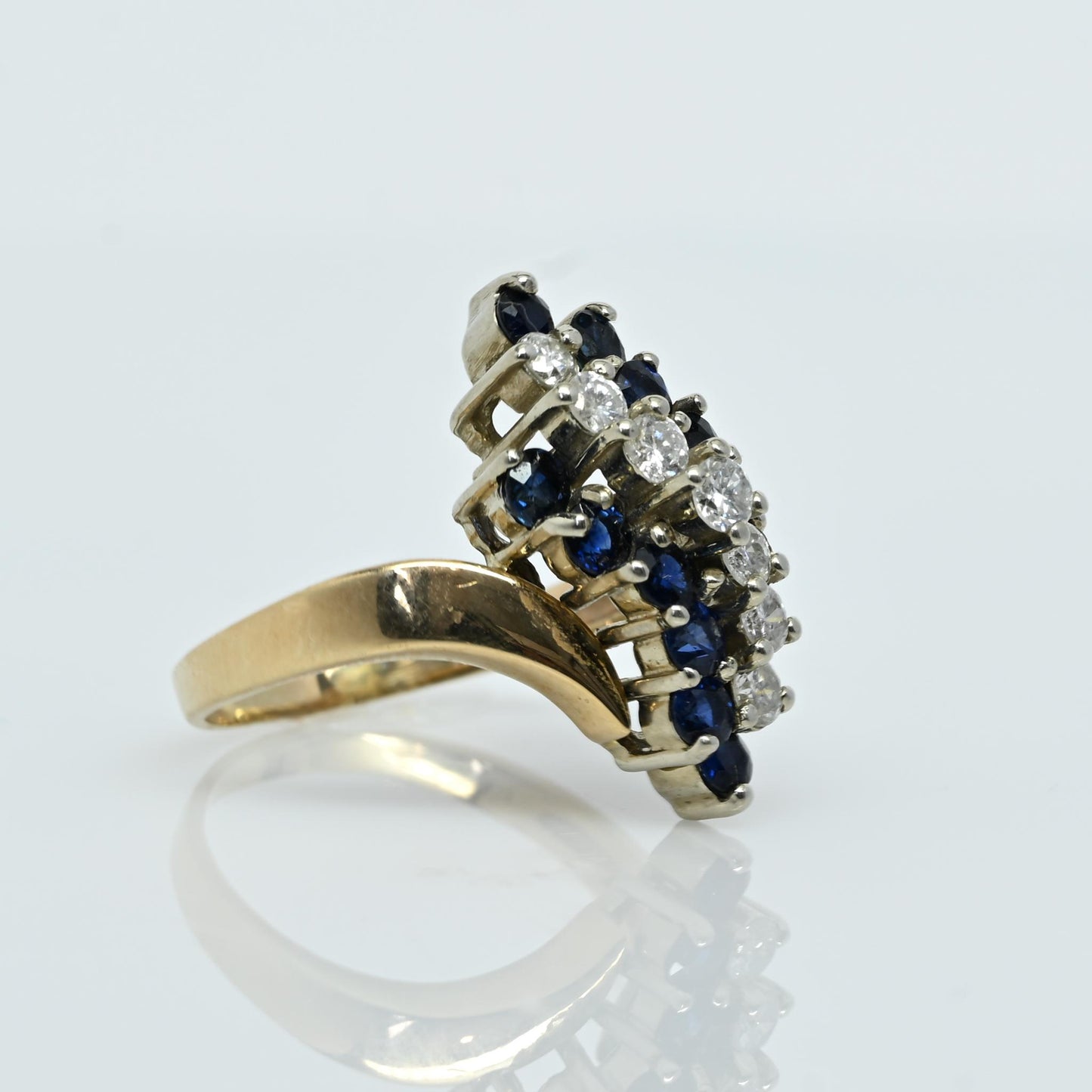 Blue Sapphire & Diamond Cluster Ring in 10K Gold