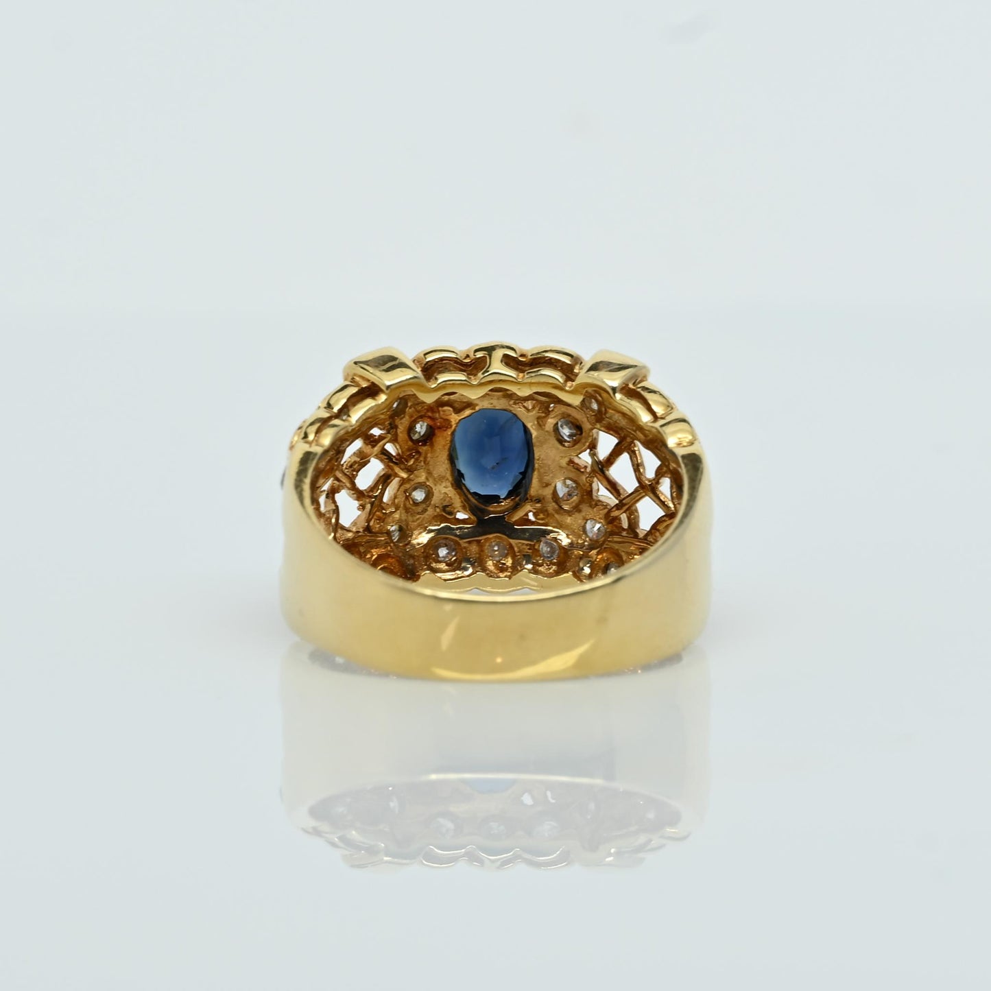 Blue Sapphire Oval & Diamond 14k Gold Ring